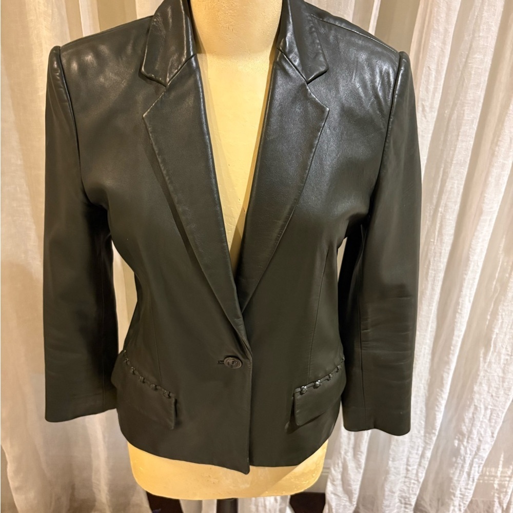 Carlisle Dark Olive Leather Blazer